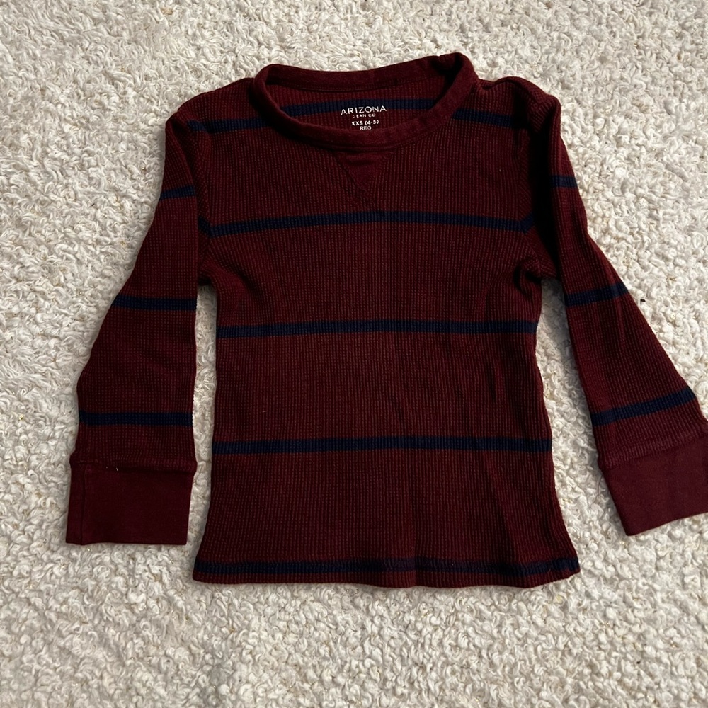 boys burgandy/blue long sleeved tee. size xxs.